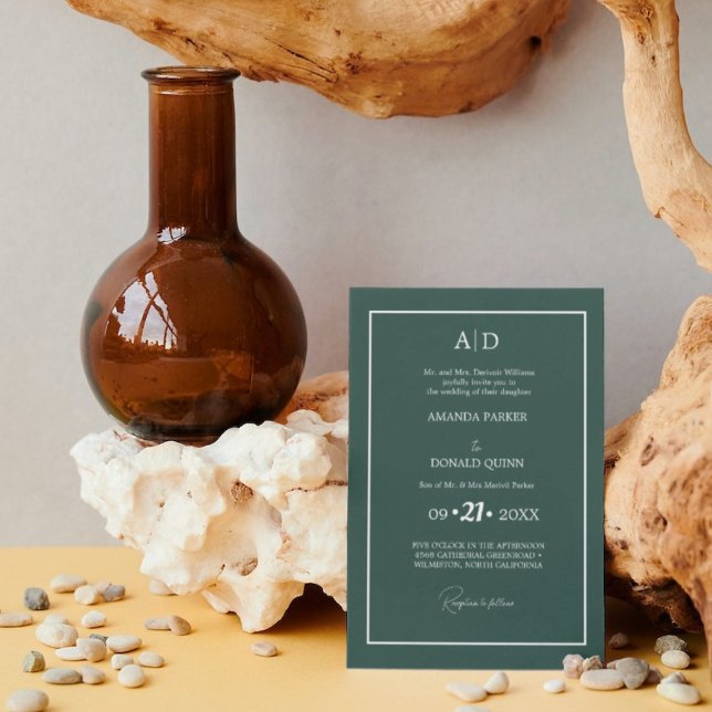 Convites Casamento do Monograma Verde Elegante e Romântico (Criador carregado)