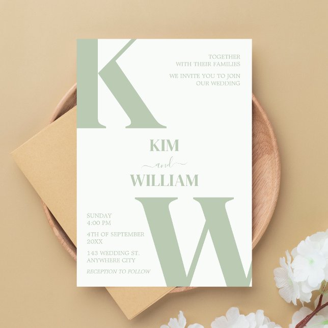 Convites Casamento do Monograma Verde Mint (Mint Green Monogram Wedding Invitation)