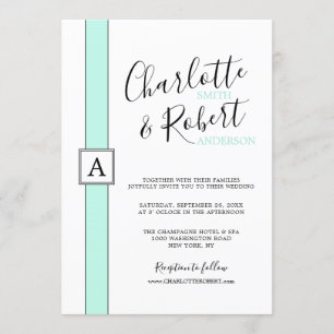 Convites Casamento do Monograma Verde Moderno Neo Mint