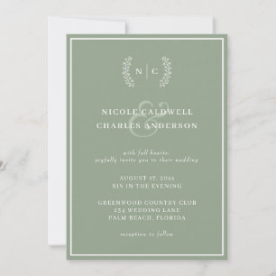 Convites Casamento do Monograma Verde Sage Minimalista Mode