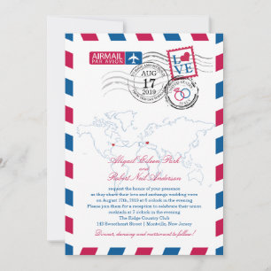 Convites Casamento do New Jersey & Italy Airmail Heart
