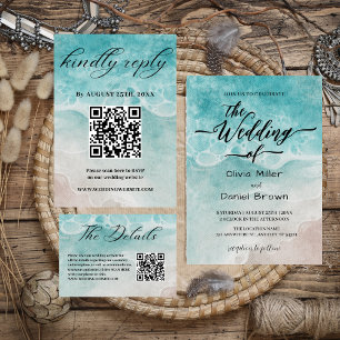 Convites Casamento do Oceano Elegante da Linha Costeira Azu