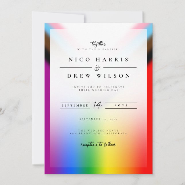 Convites Casamento do Orgulho LGBTQ+ Elegante (Frente)