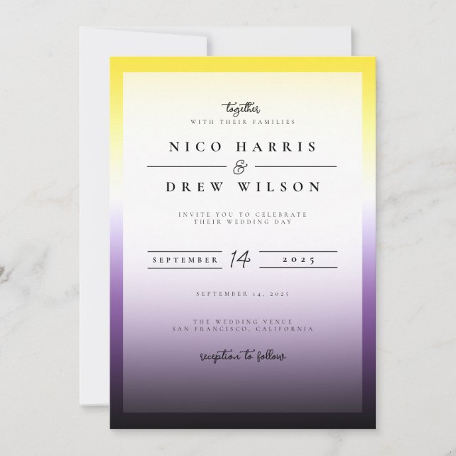 Convites Casamento do Orgulho Não-Binário Elegante (Frente)