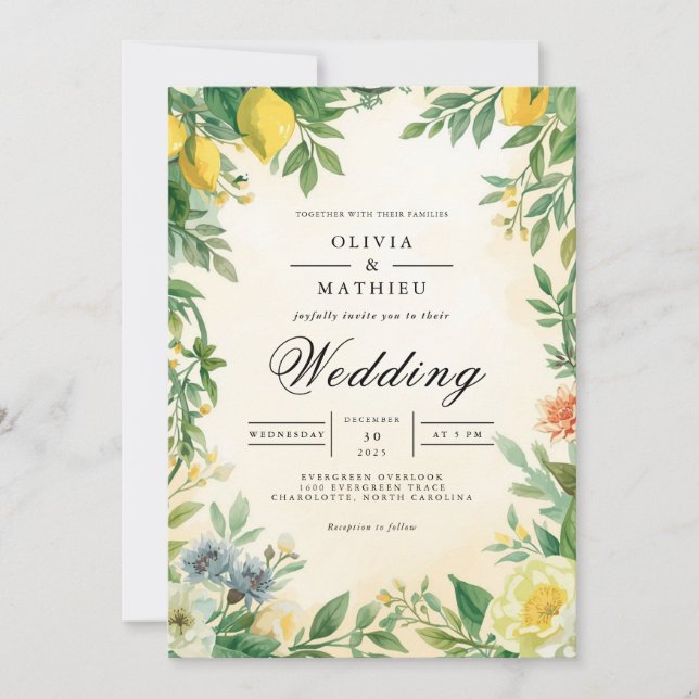 Convites Casamento do ouro Citrus Blossom (Frente)