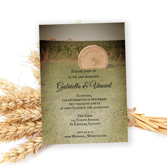 Convites Casamento do País fazenda Hay Bales (Invite guests to your farm marriage with the charming Hay Bales Country Wedding Invitation.)