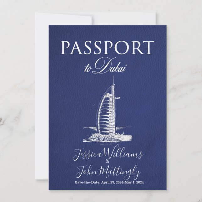 Convites Casamento do Passaporte de Couro Dubai Salvar a Da (Frente)