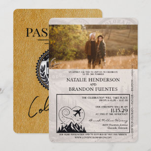 Convites Casamento do Passaporte do Colorado Dourado