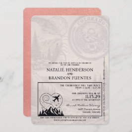 Convites Casamento do Passaporte do Colorado rosa Dourado