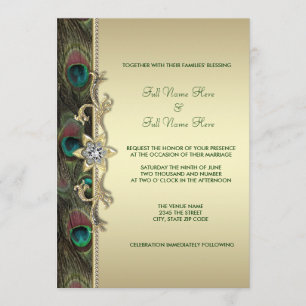 Convites Casamento do Pavão Verde Esmeralda e Dourado