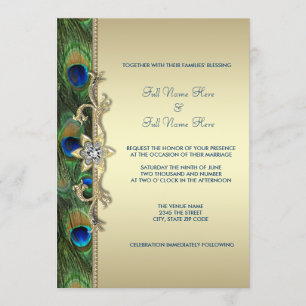 Convites Casamento do Pavão Verde Esmeralda e Dourado