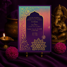 Convites Casamento do Purple & gold mandala hindu Oriental