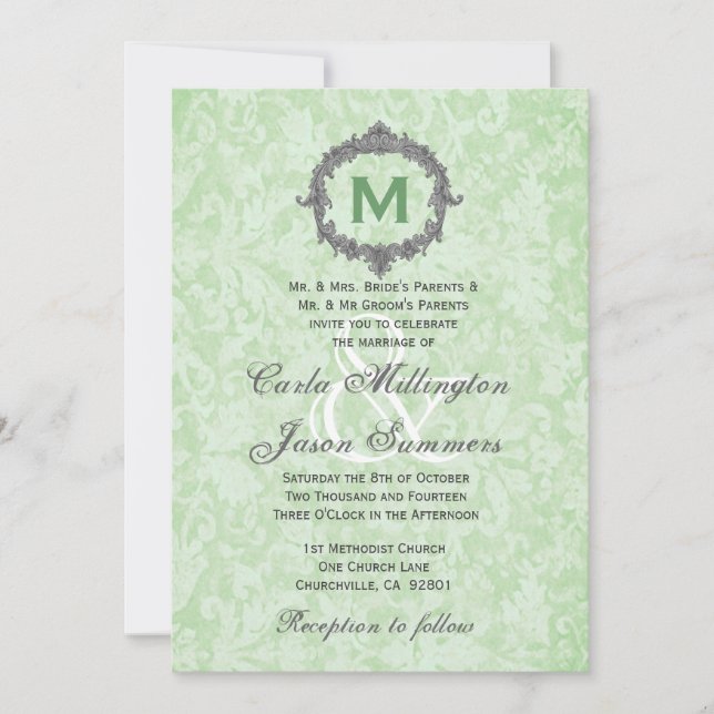 Convites Casamento do quadro de colheita de prata verde Dam (Frente)