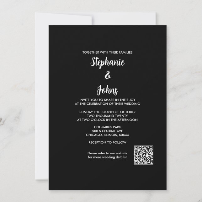 Convites Casamento do Script Branco Clássico Preto do Códig (Frente)