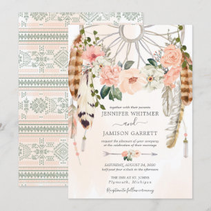 Convites Casamento do Sonho Boho Dreamcatcher Blushing