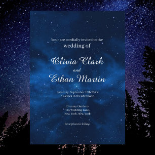 Convites Casamento do Tema Celestial Blue Galaxy Night Sky