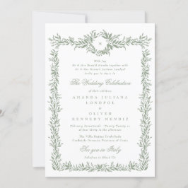 Convites casamento do tradicional sage green frame monogram