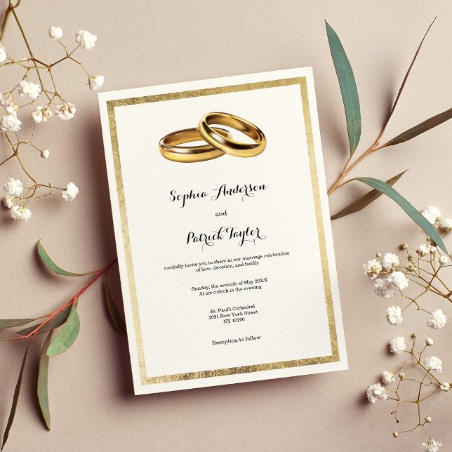 Convites Casamento dos anéis brancos modernos Elegantes (Elegant modern white gold rings Wedding Invitation )
