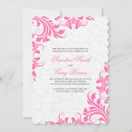 Convites Casamento dos Damascos Brancos do Lace Rosa Elegan
