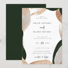 Convites Casamento Dourado abstrato Art Frame Verde