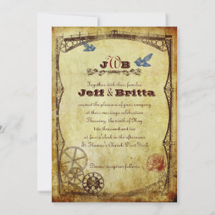 Convites Casamento Dourado antigo de Steampunk do Victorian