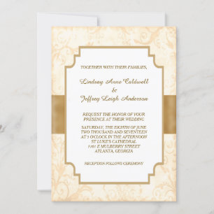 Convites Casamento Dourado Antiquado de Fronteira Floral