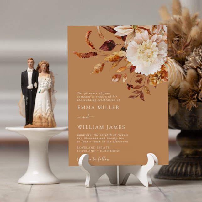 Convites Casamento Dourado Autumn Modern Watercolor Terraco (Gold Autumn Modern Watercolor Terracotta Wedding Invitation
)