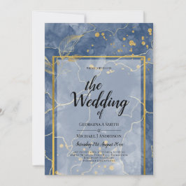 Convites Casamento Dourado Azul com Marinho LeahG INK