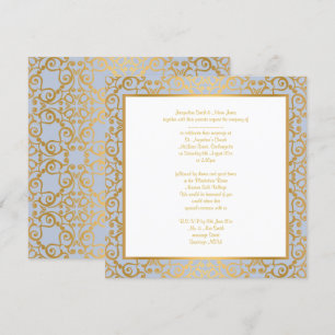 CONVITES CASAMENTO DOURADO AZUL CORNFLOWER MODERNO ELEGANTE