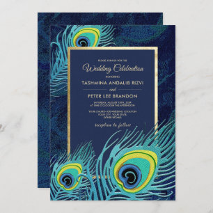 Convites Casamento Dourado Azul Marinho Pavock