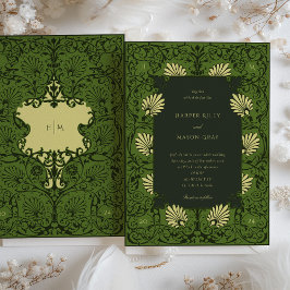 Convites Casamento Dourado Barroco Florestal Verde e Antiqu