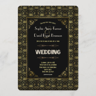 Convites Casamento Dourado Black Roaring 20s Art Deco
