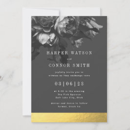 Convites Casamento Dourado Black Stripe Rose Bouquet