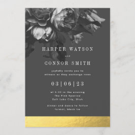 Convites Casamento Dourado Black Stripe Rose Bouquet