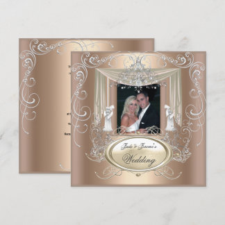 Convites Casamento Dourado Café Creme Prata Ornado Elegante