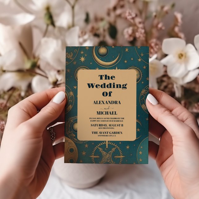 Convites Casamento Dourado Celestial (Criador carregado)