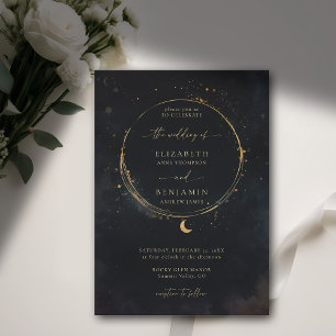 Convites Casamento Dourado Celestial Gift Moody Dark Elegan