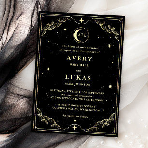 Convites Casamento Dourado Celestial Midnight Sky Black
