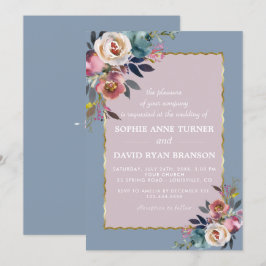 Convites Casamento Dourado Charming Dusty Blue Misty Rosa F