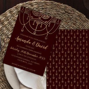 Convites Casamento Dourado clássico de Design vermelho mar