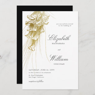 Convites Casamento Dourado Clássico Elegante Calla Lily BW