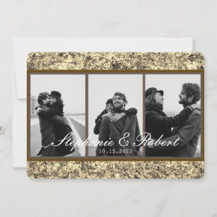 Convites Casamento Dourado com Abstrato de Leitura com Três