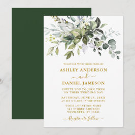 Convites Casamento Dourado com Aquarela Elegante Moderno