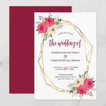 Casamento Dourado com Aquarela Geométrica Burgundy