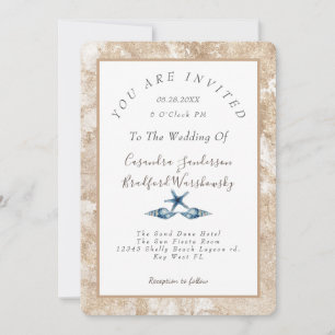 Convites Casamento Dourado com areia de Seashell Azul de Pr