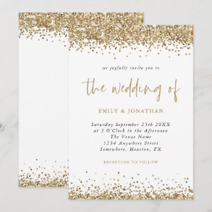 Convites Casamento Dourado com as Fronteiras de Confetti