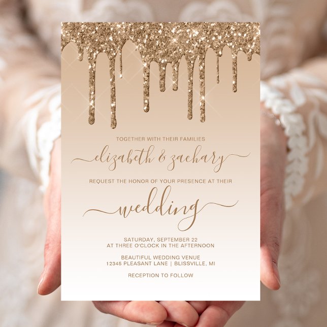 Convites Casamento Dourado com Brilho Chic (Criador carregado)