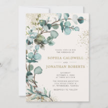 Casamento Dourado com brilho Eucalyptus em um únic