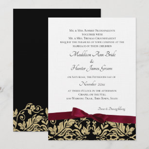 Convites Casamento Dourado com Damask e Arco Borgonha