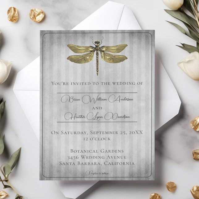 Convites Casamento Dourado com Dragonfly (Gold Jeweled Dragonfly Wedding Invitation)